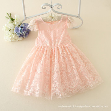 2016 Ruffle Adorável Meninas Lace Manga Curta Meninas Boutique Outfit Nascido Presente de Aniversário Do Bebê Vestido